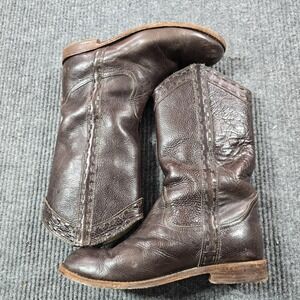 VTG Anouk Boots Womens Size 9 Brown Leather Western Pull On Round Toe Stitched